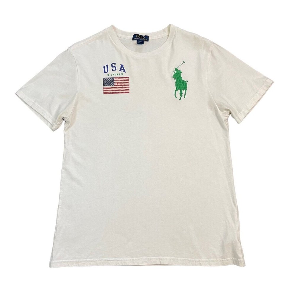 Polo Ralph Lauren Big Pony American Flag Patch T-Shirt White Size XL